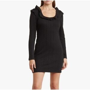 19 Cooper Ruffle Long Sleeve Knit Dress Black Size L Goth Coquette Minidress